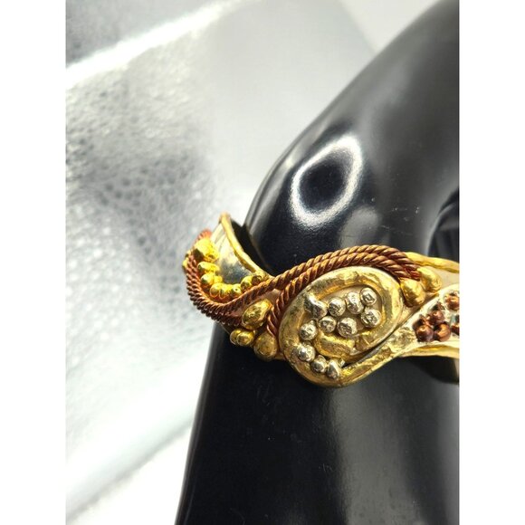 Artisan Mixed Metal Cuff Bracelet Brass Copper Silver Tone Boho Statement - Picture 5 of 7